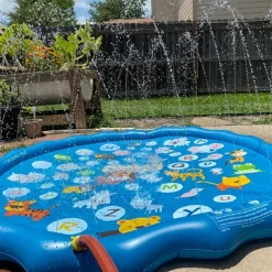 100cm/39.37in Extra Large Luxury Outdoor Toy - Portable Swimming Pool with Water Sprinklers, Alphabet & Number Learning Mat, Vibrant Rainbow Design, PVC Material, Ideal for Youngsters Aged 3-5, Summer