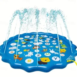 100cm/39.37in Extra Large Luxury Outdoor Toy - Portable Swimming Pool with Water Sprinklers, Alphabet & Number Learning Mat, Vibrant Rainbow Design, PVC Material, Ideal for Youngsters Aged 3-5, Summer
