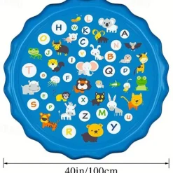 100cm/39.37in Extra Large Luxury Outdoor Toy - Portable Swimming Pool with Water Sprinklers, Alphabet & Number Learning Mat, Vibrant Rainbow Design, PVC Material, Ideal for Youngsters Aged 3-5, Summer