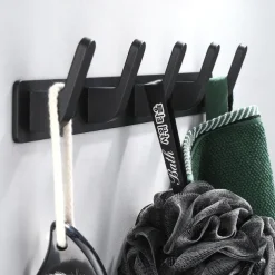 Coat Hooks Rack Wall Mounted, Heavy Duty Stainless Steel Matte Black Coat Hanger for Towel Bag Clothes Hat, 5 Hooks