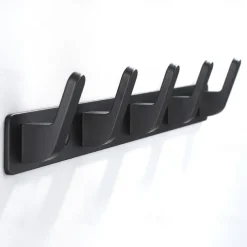 Coat Hooks Rack Wall Mounted, Heavy Duty Stainless Steel Matte Black Coat Hanger for Towel Bag Clothes Hat, 5 Hooks