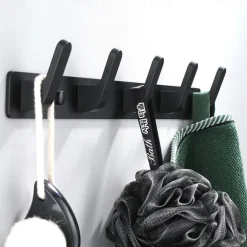 Coat Hooks Rack Wall Mounted, Heavy Duty Stainless Steel Matte Black Coat Hanger for Towel Bag Clothes Hat, 5 Hooks