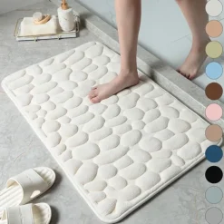 Cobblestone Bath Mat Non-slip Memory Foam Pad, Washable Bath Rugs, Rapid Water Absorbent, Non-Slip, Washable, Thick, Soft And Comfortable Carpet For Shower Room