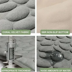 Cobblestone Bath Mat Non-slip Memory Foam Pad, Washable Bath Rugs, Rapid Water Absorbent, Non-Slip, Washable, Thick, Soft And Comfortable Carpet For Shower Room