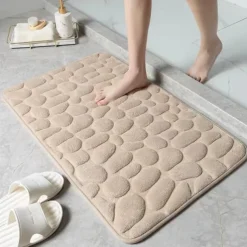 Cobblestone Embossed Bath Mat Non-slip , Memory Foam Pad, Washable Bath Rugs, Rapid Water Absorbent, Non-Slip, Washable, Thick, Soft And Comfortable Carpet For Shower Room