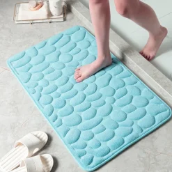 Cobblestone Embossed Bath Mat Non-slip , Memory Foam Pad, Washable Bath Rugs, Rapid Water Absorbent, Non-Slip, Washable, Thick, Soft And Comfortable Carpet For Shower Room