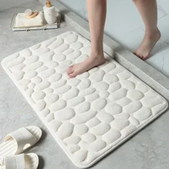 Cobblestone Embossed Bath Mat Non-slip , Memory Foam Pad, Washable Bath Rugs, Rapid Water Absorbent, Non-Slip, Washable, Thick, Soft And Comfortable Carpet For Shower Room