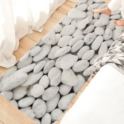 Cobblestone Floor Mat Door Mat Anti-Slip Hallway Carpets Smooth Stone Area Rugs Washable for Bedroom Living Room Kitchen Bathroom