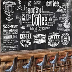 Coffee Cafe Mural Wallpaper Wall Sticker Covering Print Peel and Stick Self Adhesive Removable for Coffee Cafe Blackboard Canvas Home Décor Multiple Size