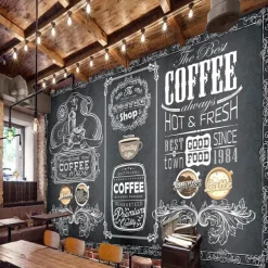 Coffee Cafe Mural Wallpaper Wall Sticker Covering Print Peel and Stick Self Adhesive Removable for Coffee Cafe Blackboard Canvas Home Décor Multiple Size