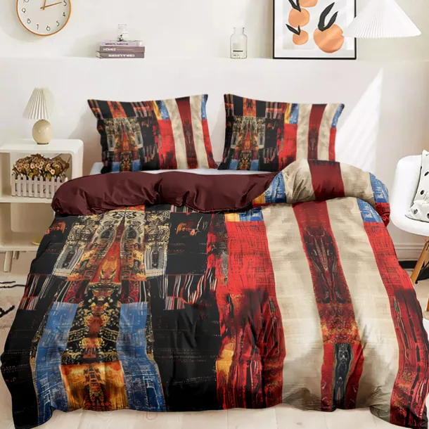 Color Block Patchwork Duvet Cover Set Modern Geometric Bedding Vibrant Multicolor Design Soft Durable Microfiber Quilt Cover with Pillowcases