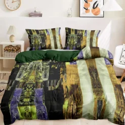 Color Block Patchwork Duvet Cover Set Modern Geometric Bedding Vibrant Multicolor Design Soft Durable Microfiber Quilt Cover with Pillowcases