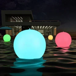 16-Color LED Pool Floating Light, LED Glowing Beach Ball 40cm 60cm Remote Control Waterproof Inflatable Floating Pool Light Yard Lawn Party Lamp