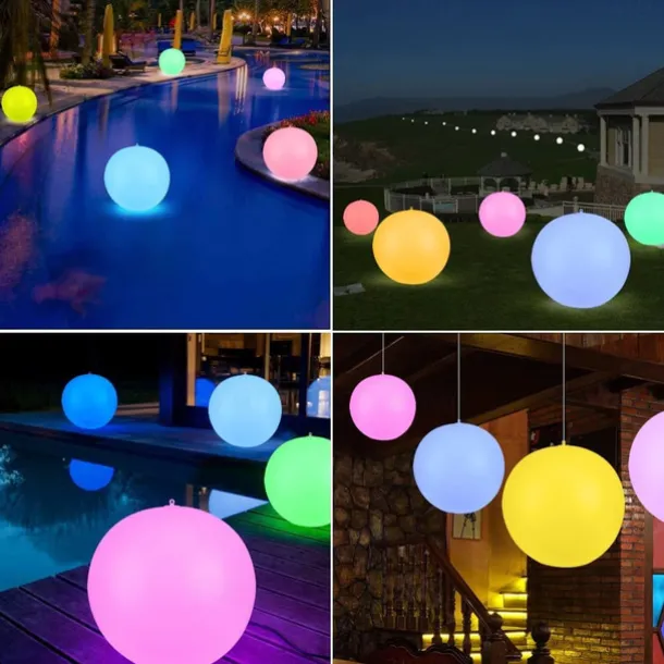 16-Color LED Pool Floating Light, LED Glowing Beach Ball 40cm 60cm Remote Control Waterproof Inflatable Floating Pool Light Yard Lawn Party Lamp