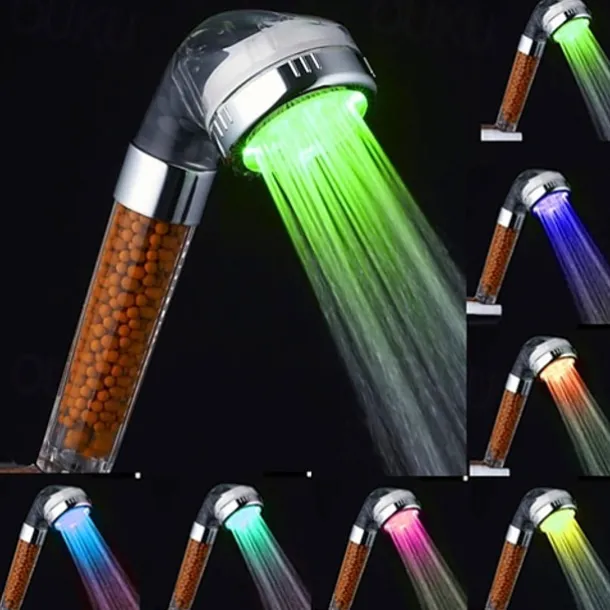 3-Color Temperature Sensitive LED Color Changing Hand Shower / ABS Water Powered Color Changing LED Hand Shower High Quality