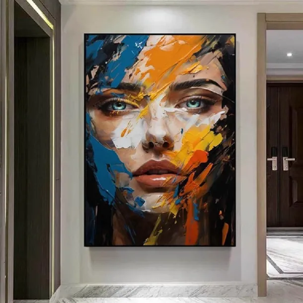 Colorful abstract facial oil painting handmade textured face of girl painting figurative wall art pattle knife girl Oil painting wall decorative painting room art