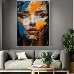 Colorful abstract facial oil painting handmade textured face of girl painting figurative wall art pattle knife girl Oil painting wall decorative painting room art