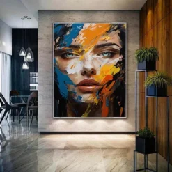 Colorful abstract facial oil painting handmade textured face of girl painting figurative wall art pattle knife girl Oil painting wall decorative painting room art