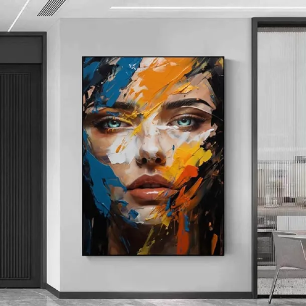 Colorful abstract facial oil painting handmade textured face of girl painting figurative wall art pattle knife girl Oil painting wall decorative painting room art