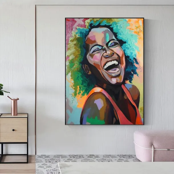 Colorful African Woman Smile Face Posters and Prints on Canvas Painting Black Girl Wall Art Picture for Living Room Decor