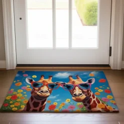 Colorful Giraffe Doormat Floor Mats Washable Rugs Kitchen Mat Non-Slip Oil Proof Rug Indoor Outdoor Mat Bedroom Decor Bathroom Mat Entrance Rug