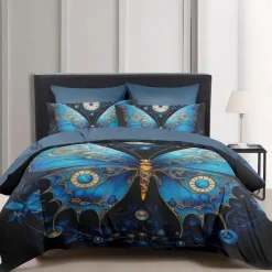 Colorful Imitation Fluorescent Butterfly Pattern Duvet Cover Set Comforter Set Soft 3-Piece Luxury Cotton Bedding Set Home Decor Gift King Queen Duvet Cover