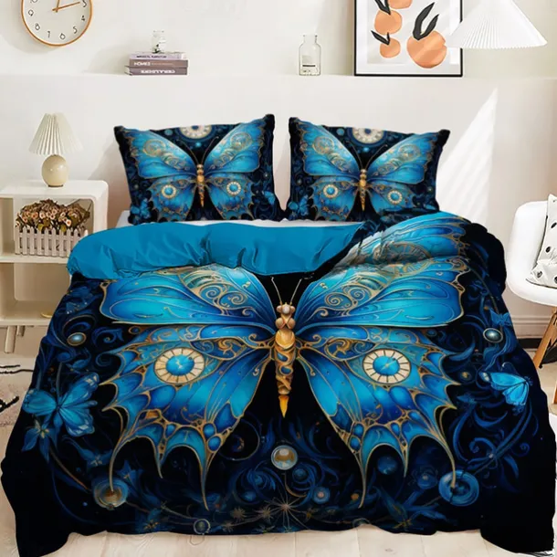 Colorful Imitation Fluorescent Butterfly Pattern Duvet Cover Set Comforter Set Soft 3-Piece Luxury Cotton Bedding Set Home Decor Gift King Queen Duvet Cover