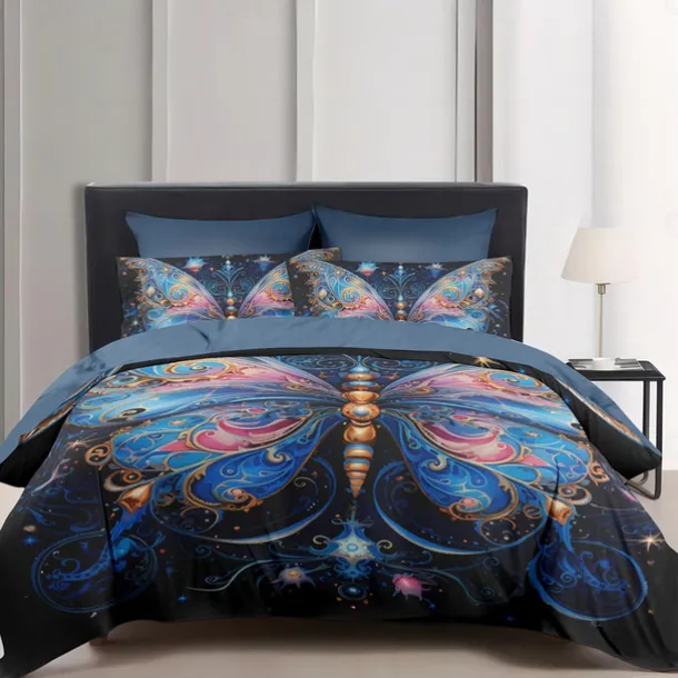 Colorful Imitation Fluorescent Butterfly Pattern Duvet Cover Set Comforter Set Soft 3-Piece Luxury Cotton Bedding Set Home Decor Gift King Queen Duvet Cover