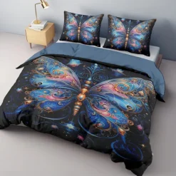 Colorful Imitation Fluorescent Butterfly Pattern Duvet Cover Set Comforter Set Soft 3-Piece Luxury Cotton Bedding Set Home Decor Gift King Queen Duvet Cover