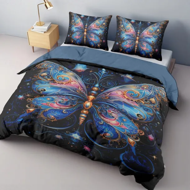 Colorful Imitation Fluorescent Butterfly Pattern Duvet Cover Set Comforter Set Soft 3-Piece Luxury Cotton Bedding Set Home Decor Gift King Queen Duvet Cover