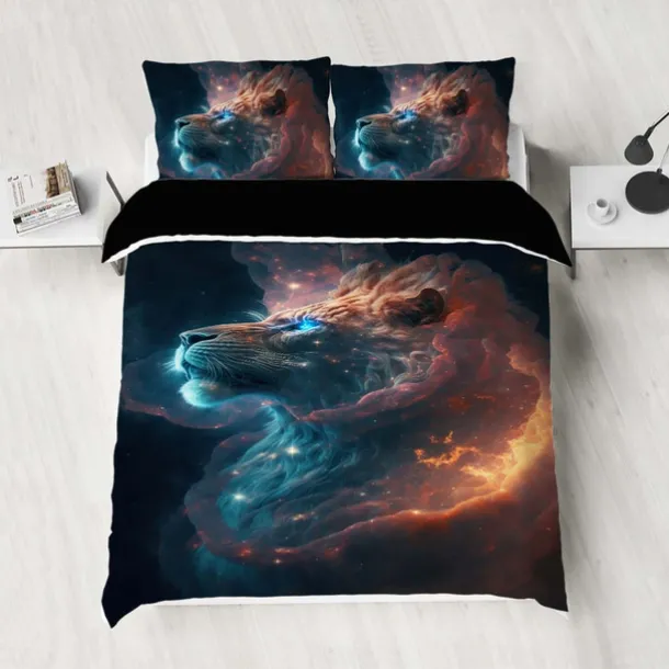 Colorful Neon Lion Head 3-Piece Down Duvet Cover Set for Hotel Bedroom Guest Rooms Bdding Comfort Set