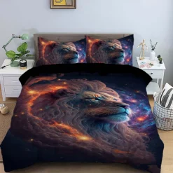 Colorful Neon Lion Head 3-Piece Down Duvet Cover Set for Hotel Bedroom Guest Rooms Bdding Comfort Set