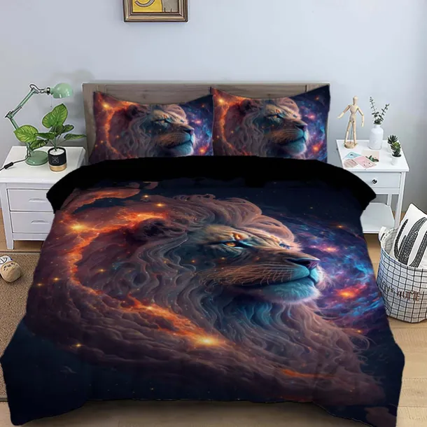 Colorful Neon Lion Head 3-Piece Down Duvet Cover Set for Hotel Bedroom Guest Rooms Bdding Comfort Set