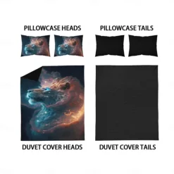 Colorful Neon Lion Head 3-Piece Down Duvet Cover Set for Hotel Bedroom Guest Rooms Bdding Comfort Set