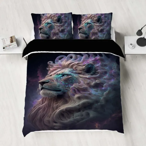 Colorful Neon Lion Head 3-Piece Down Duvet Cover Set for Hotel Bedroom Guest Rooms Bdding Comfort Set