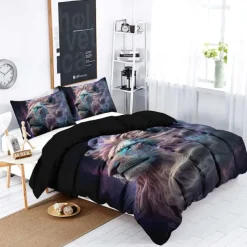 Colorful Neon Lion Head 3-Piece Down Duvet Cover Set for Hotel Bedroom Guest Rooms Bdding Comfort Set