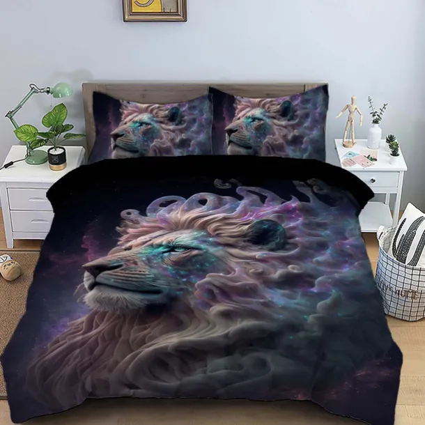 Colorful Neon Lion Head 3-Piece Down Duvet Cover Set for Hotel Bedroom Guest Rooms Bdding Comfort Set