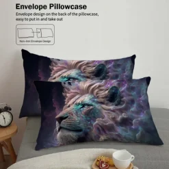 Colorful Neon Lion Head 3-Piece Down Duvet Cover Set for Hotel Bedroom Guest Rooms Bdding Comfort Set