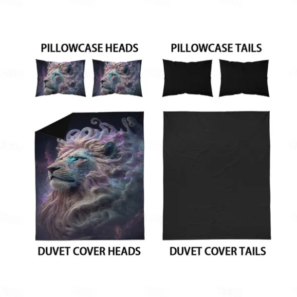 Colorful Neon Lion Head 3-Piece Down Duvet Cover Set for Hotel Bedroom Guest Rooms Bdding Comfort Set