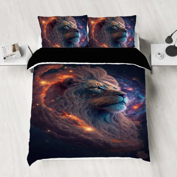 Colorful Neon Lion Head 3-Piece Down Duvet Cover Set for Hotel Bedroom Guest Rooms Bdding Comfort Set