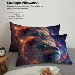 Colorful Neon Lion Head 3-Piece Down Duvet Cover Set for Hotel Bedroom Guest Rooms Bdding Comfort Set