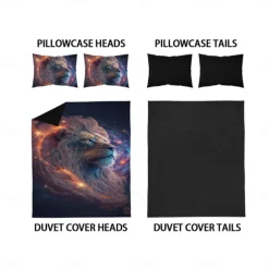 Colorful Neon Lion Head 3-Piece Down Duvet Cover Set for Hotel Bedroom Guest Rooms Bdding Comfort Set