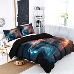 Colorful Neon Lion Head 3-Piece Down Duvet Cover Set for Hotel Bedroom Guest Rooms Bdding Comfort Set