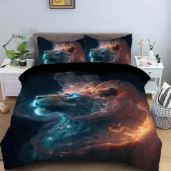 Colorful Neon Lion Head 3-Piece Down Duvet Cover Set for Hotel Bedroom Guest Rooms Bdding Comfort Set