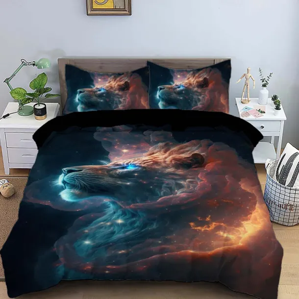 Colorful Neon Lion Head 3-Piece Down Duvet Cover Set for Hotel Bedroom Guest Rooms Bdding Comfort Set