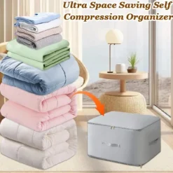 Comforter Storage Bags Ultra Space Saving Self Compression Organizer, Storage Bags for Blankets,Comforters, ClothesHeavy Duty Moving Bags, Storage Tote for Space Saving