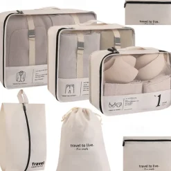 Compression Packing Cubes Set for Travel Luggage Storage and Organizer Space Savers, 7-Piece Travel Bags for Clothes, Shoes, Toiletries, Makeup, Digital Accessories, Dustproof Packing Organizers