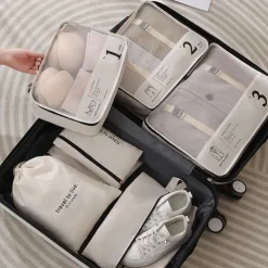 Compression Packing Cubes Set for Travel Luggage Storage and Organizer Space Savers, 7-Piece Travel Bags for Clothes, Shoes, Toiletries, Makeup, Digital Accessories, Dustproof Packing Organizers