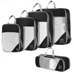 Compression Travel Packing Cubes Set for Luggage Storage and Backpack Organizer, Expandable Mesh Travel Bags, 5-Piece Set for Space Saving and Organizing Clothes