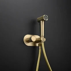 Concealed Bidet Sprayer 2Functions Water Flow Brass Valve Button Adjustable Cold/ Hot Mixer PVC HoseBrushed Gold Grey White